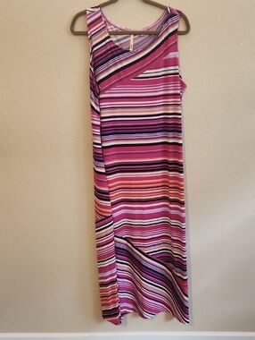 Sleeveless Striped Maxi Dress in Pink Multi